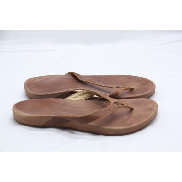 Olukai Hi'Ona Sandals Women 8 Brown Leather Thong Comfortable Flip Flops Hawaii - Picture 1 of 6